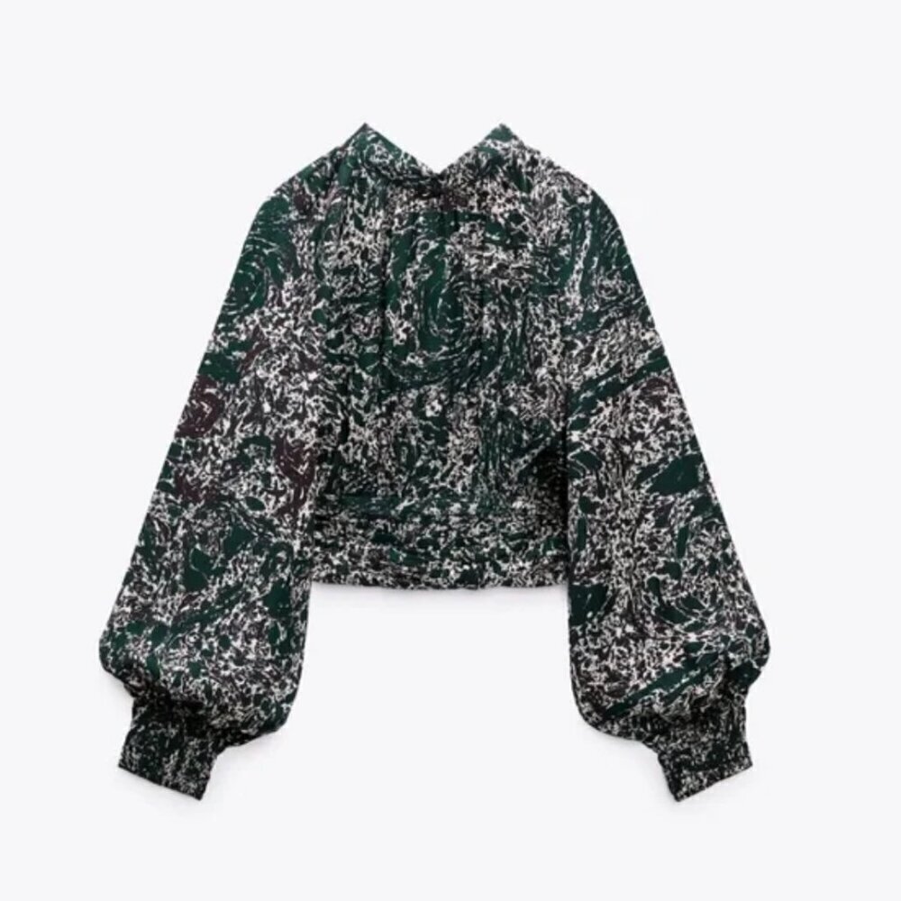 Zara Modern Green and White Patterned Top - Picture 7 of 8